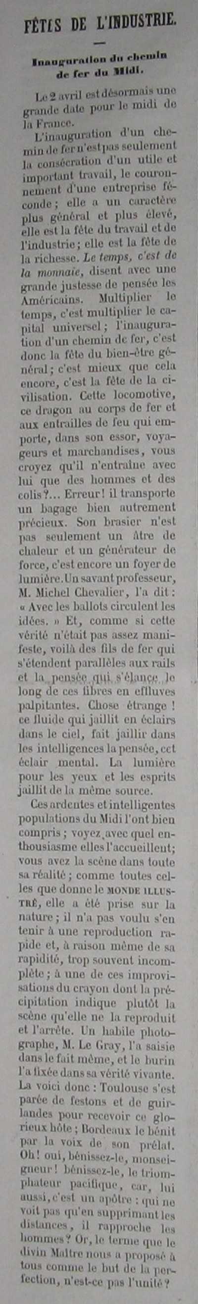 Ftes de l’industrie. Inauguration du chemin de fer du Midi. Inauguration du chemin de fer de l’Ouest, segment 02