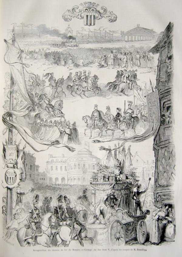 Inauguration du chemin de fer de Rennes. - Cortge du duc Jean V, d’aprs les croquis de M. Bonaffay